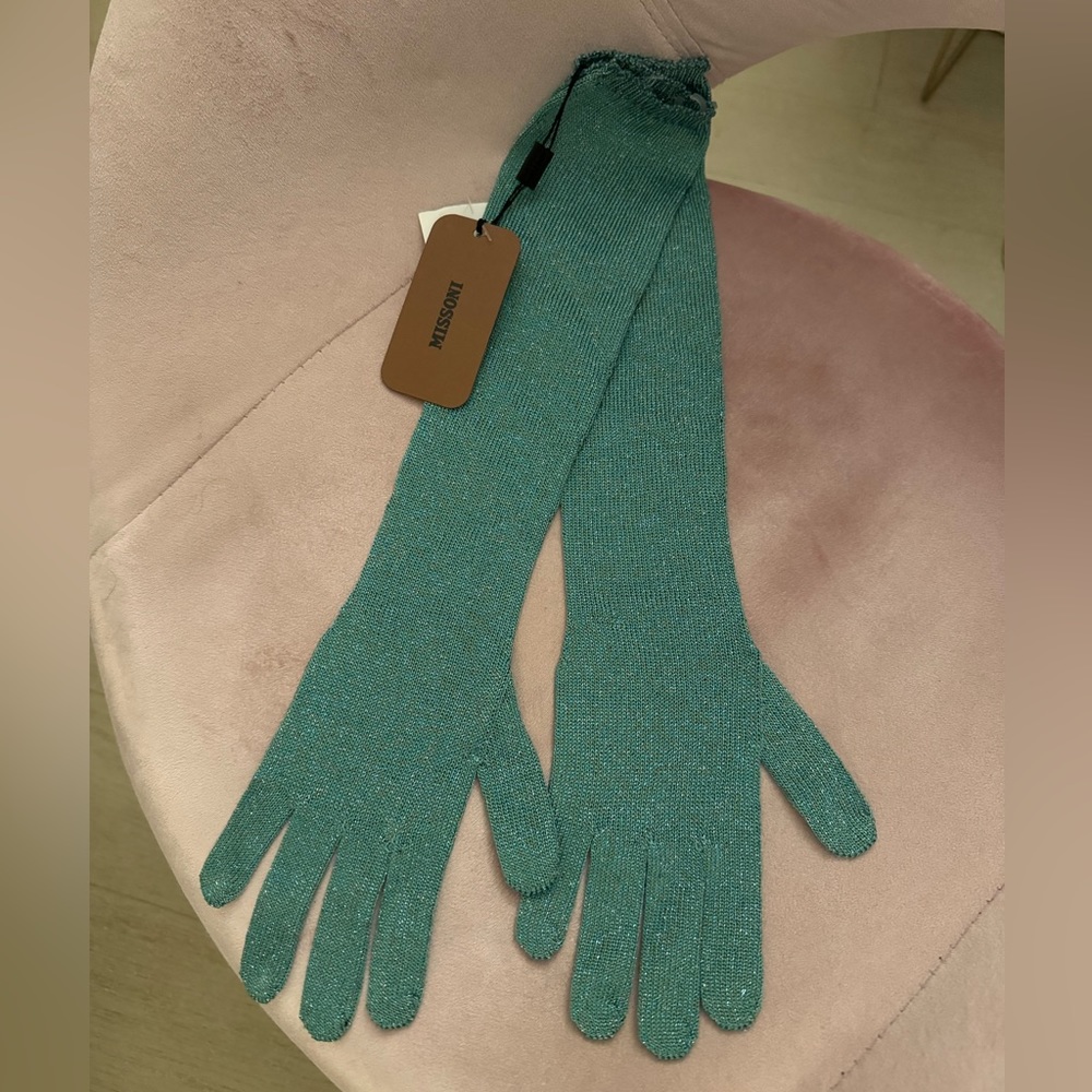 NWT Rare Missoni Knitted Long Gloves in Glitter Blue (Turquoise)
